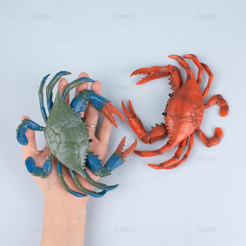 AUEAR, 2 Pack Fake Animal Sea Life - Blue Red Crabs Action Figures Ocean Model Ornament for Swim Bath