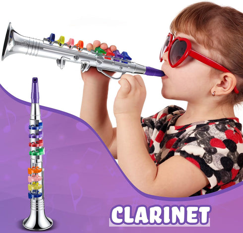 Set 2 Amylove of Toy Saxophone and Clarinet for Kids Toddlers Plastic Instruments Fake Music Toy Portable Early