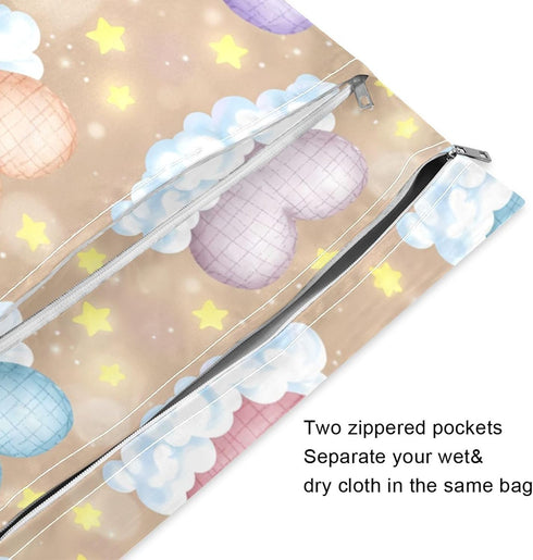 Burbuja 2 Pack, 2 Heart in Cloud Wet Dry Bags for Baby Cloth Diaper Waterproof Reusable Wet Bag with Zippered Pockets