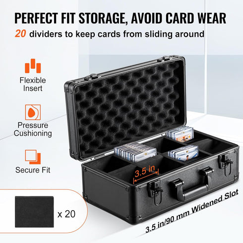 VEVOR 96 PSA Graded Card Storage Box with Key Lock, Foam Dividers for Sports Cards