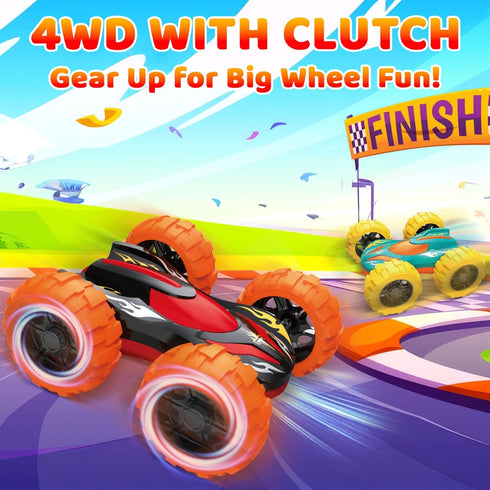 VONZAWAY 3-5 3 4 5 360 4WD Car Toys for Ages Boys, Push and Go Monster Truck Toys for Year Old Kids, Double-Sided Flip