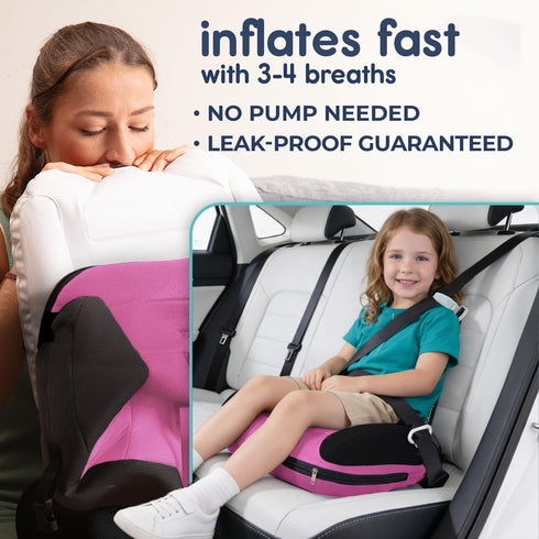 Hiccapop UberBoost Inflatable Booster Car Seat | Blow up Narrow Backless Booster Car Seat for Travel | Portable Booster
