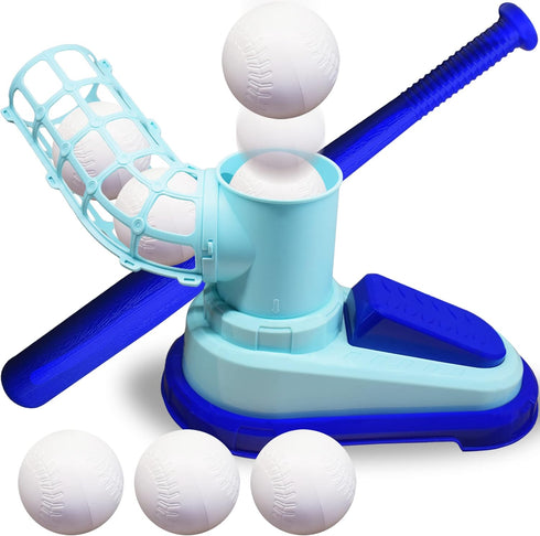 ArtCreativity Pop A Pitch Baseball Pitching Machine Toy for Kids, Collapsible Bat + 3 Baseballs, Outdoor Fun