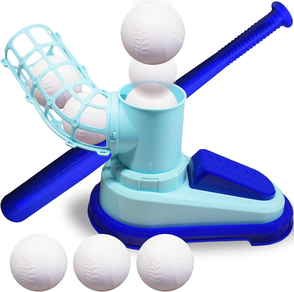 ArtCreativity Pop A Pitch Baseball Pitching Machine Toy for Kids, Collapsible Bat + 3 Baseballs, Outdoor Fun