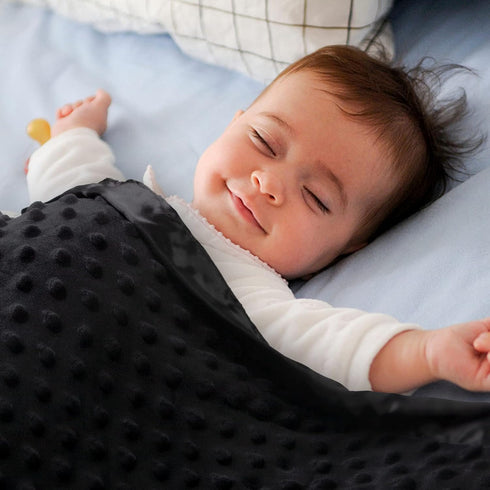 Pro Goleem Baby Soft Minky Dot Blanket 30’’ x 40’’ with Satin Backing - Baby Gifts for Boys and Girls (Black)