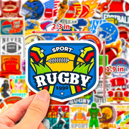 50 Pcs Stickers for Football,Colorful Aesthetic VSCO Vinyl/PVC Waterproof Rugby Decals for Water Bottle,Hydroflask,Guitar,Phone,Case,Laptop,Skateboard,Gift for Kids,Teens,Boys and Girls