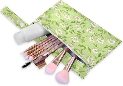 Burbuja 2 Pack, 2 Daisies in Green Wet Dry Bags for Baby Cloth Diaper Waterproof Reusable Wet Bag with Zippered Pockets