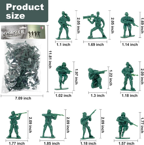 2-Inch Plastic Army Men Action Figures, 10 Unique Sculpts, Pack of 100 (Green)