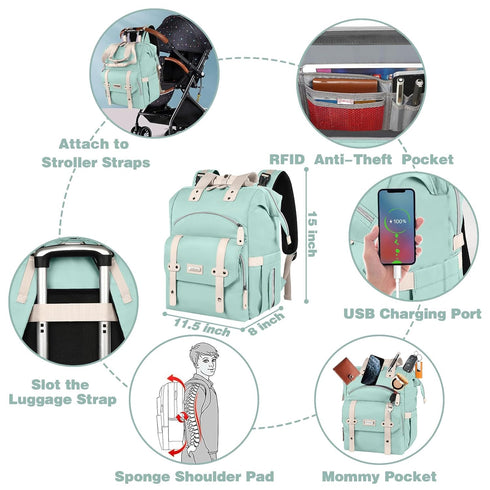 Backpack,Green backpack, Jiefeike Diaper Bag diaper bags for baby girl boy, girl diaper bag Insulated Pockets Portable