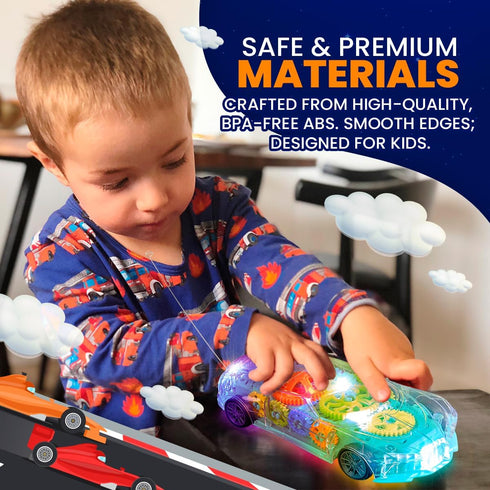 3-5 Playbees Light-Up Transparent Car with Remote Control, Toys for Autistic Kids Ages Sensory Activity for Kids