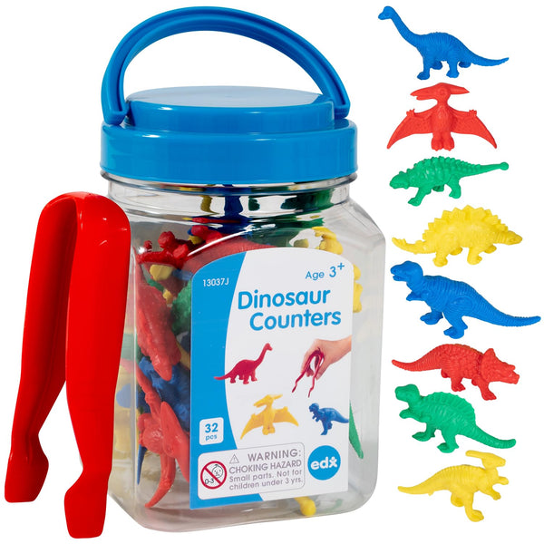 Edx Education Dinosaur Counters - Mini Jar Set of 32 for Counting, Colors, and Sorting for Kids