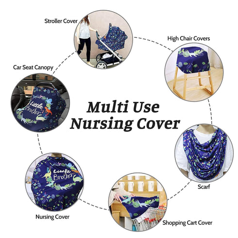 Baby Car Seat Cover for Boys, Little Brother Canopy, Multiuse Nursing Covers, Dinosaur Theme, Ultra-Soft