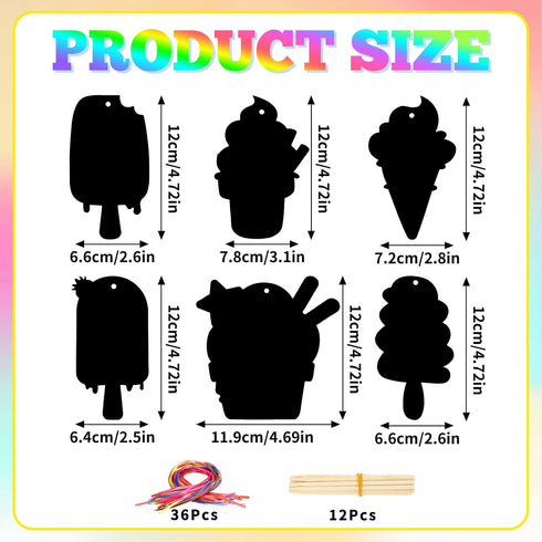 36 Summer Summer JULMELON PCS Crafts, Rainbow Scratch Art Gifts Magic Color Ice Cream Scratch Cards DIY Sweet Candy