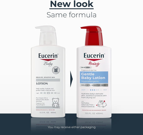 B5 13.5 Oz Eucerin Baby Body Lotion, Hypoallergenic and Fragrance Free Baby Lotion with Pro-Vitamin and Shea Butter, Fl
