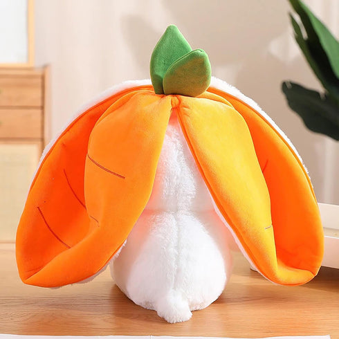 2PCS Reversible Plush Toy Pillow, Cute Carrot Strawberry Bunny Plush with Zipper, 7" Birthday Gift for Kids