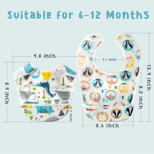6 Pcs Baby Feeding Bibs Toddler Waterproof Bib Set with Crumb Catcher Pocket for 6-12 Months