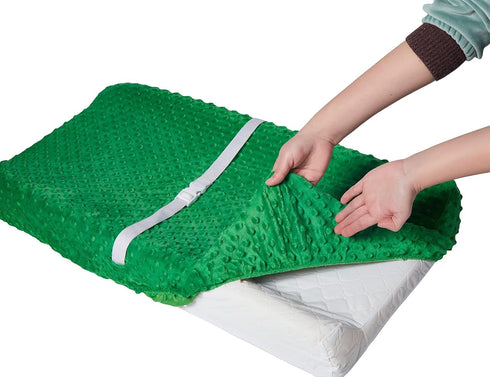 Solid Changing Table Pad Cover, Ultra Soft Cozy Dots Plush Cradle Sheet, Fits 32"/34"x16" Contoured Diaper Pad (Fern
