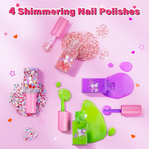 Set 3 4 5 6 7 9 10 11 12-Pink Kids Nail Polish for Girls Toys, Washable Quick-Dry Toddler Nail Art Kit with Air Cooling