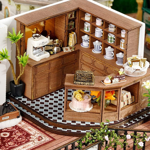 CUTEBEE Dollhouse Miniature with Furniture, DIY Wooden Dollhouse Kit Plus Dust Proof, Creative Room Idea(Forest Tea