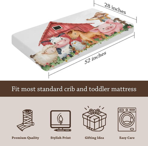 KuphiL10C Mattress-28x52 Cute Watercolor Farm Animals Cow Horse Sheep Chicken Flowers Pattern Baby Sheets for Crib