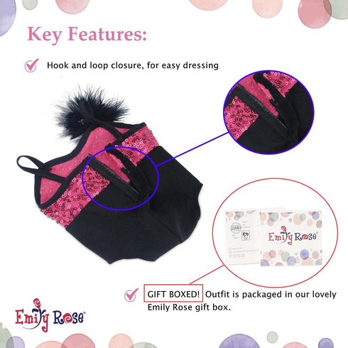 18 Inch Set 4 Set Emily Rose Doll Ballet Clothes - PC Pink Ballerina Outfit Leotard, Tutu, Headband & Tap Shoes | Dance