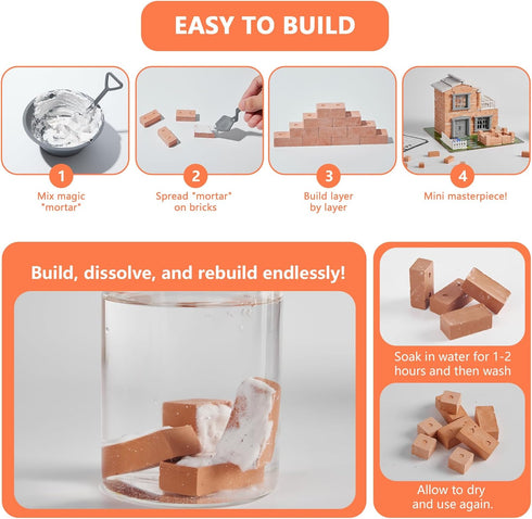Greek Science 8+ Set Mini House Building Kit for Kids Age - Block Building Toys with Real Mini Bricks, STEM Creative