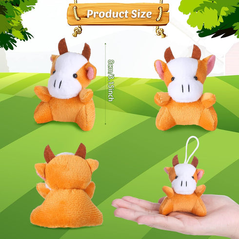 Aoriher 24 Pcs Mini Horse Plush Stuffed Animal Keychain, 3.15 Inch Horse Party Favor with Detachable Chain (Cute Cattle