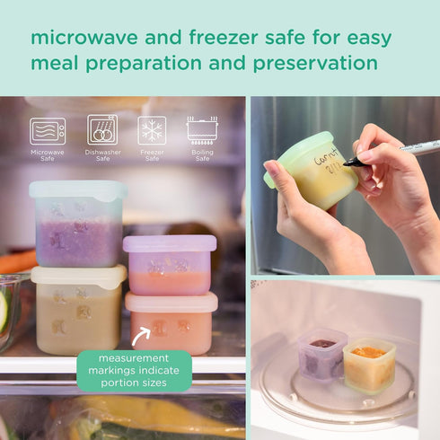 4pk 2 oz 60 ml) Olababy Clear Sense Silicone Storage Containers for Baby Food, Snacks, Formula, Puree, Sauce & More |
