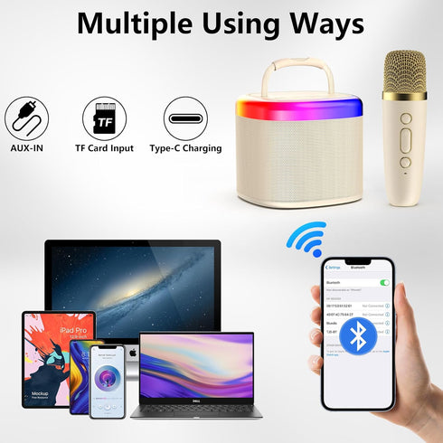 Kids Karaoke Machine, Portable Bluetooth Speaker with Wireless Microphone, Christmas Gift for Girls 4-10 Years Old