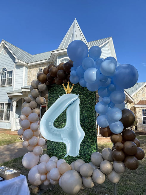 Number 4 Balloon with Crown, 40 Inch Large Blue Balloons for 4th Birthday Party Decorations Supplies Sign Decor
