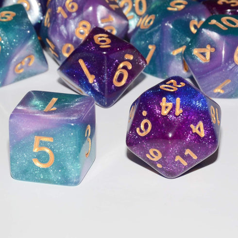 DND Dice 2 X 7 Sets, 14 Pieces Glitter Sparkle Cosmic Mixed Polyhedral Dice for RPG MTG Table Games