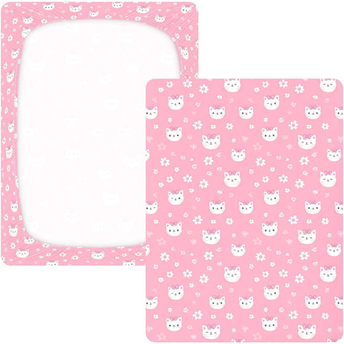 miaozhen 1 Pack 52x28 Cotton Baby Crib Sheets Comfy Breathable Cute Cartoon Cat Floral Peach Muslin Crib Sheets