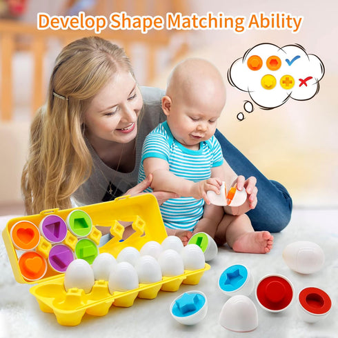 MOONTOY 12PCS Matching Eggs for Toddlers, Montessori Geometric Eggs Educational Learning STEM Toy