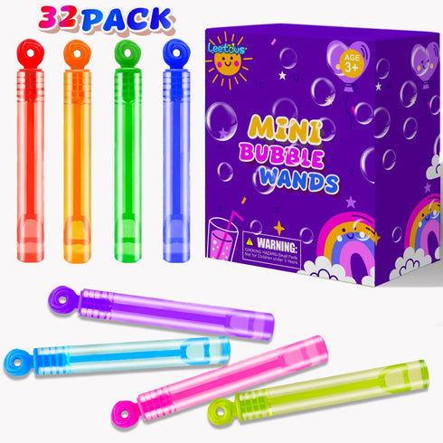 Kids Party Goodie Gift Bag Stuffer Fillers - 32 Pack Mini Pocket Bubble Wand Toys