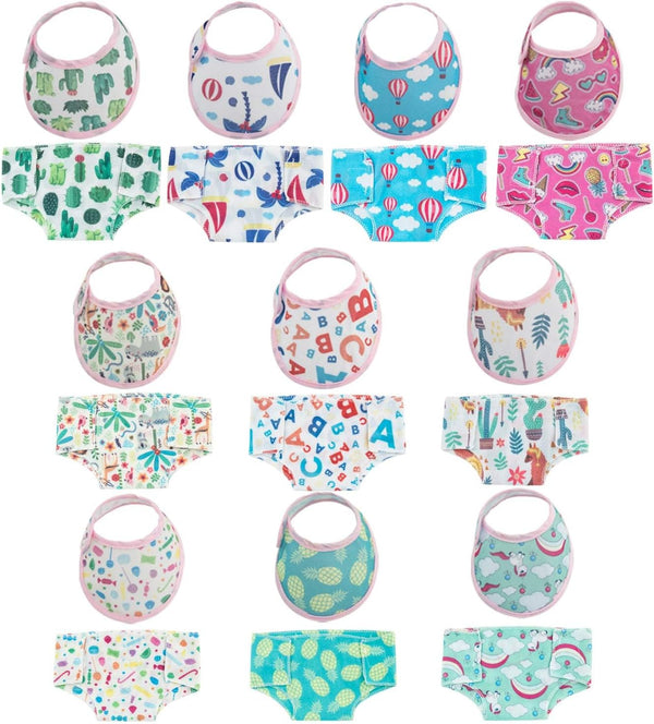 SOTOGO 20 Pieces Doll Diapers Dolls Underwear Doll Bibs for 14-18 Inch