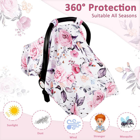 Summer Baby Car Seat Cover, Breathable Infant Carseat Cover for Peekaboo Opening Car Seat Canopy Cover, Nursing Cover
