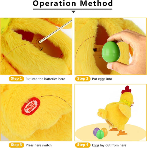 hbbhml Plush Electric Stuffed Laying Egg Chicken Toy Doll with Sound Music Easter for Boys Girls
