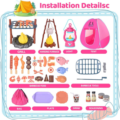 Set Set Set 3 4 5 Kids Camping with Play Tent,Campfire,Lantern,Indoor Outdoor Camping with Pop up Play Tent,Camping