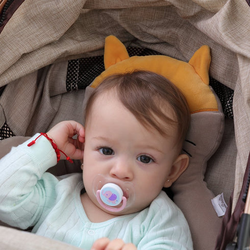 KAKIBLIN Baby Neck Pillow, Upgraded Support Pillow for Carseat, Newborn Neck Support for Travel (Brown)