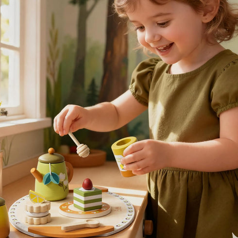 Sets 3-5, Set Wooden Tea for Toddlers Pretend Play Tea Party for Girls & Boys, Kids Birthday Gift