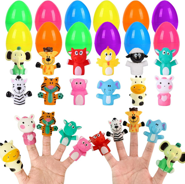 12 Pack Easter Eggs Prefilled with Animal Finger Puppets, Easter Basket Stuffers
