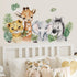 52.51x23.62 Inch Watercolor Jungle Animal Wall Decals Safari Forest Animal Wall Sticker Elephant Lion Monkey Decals