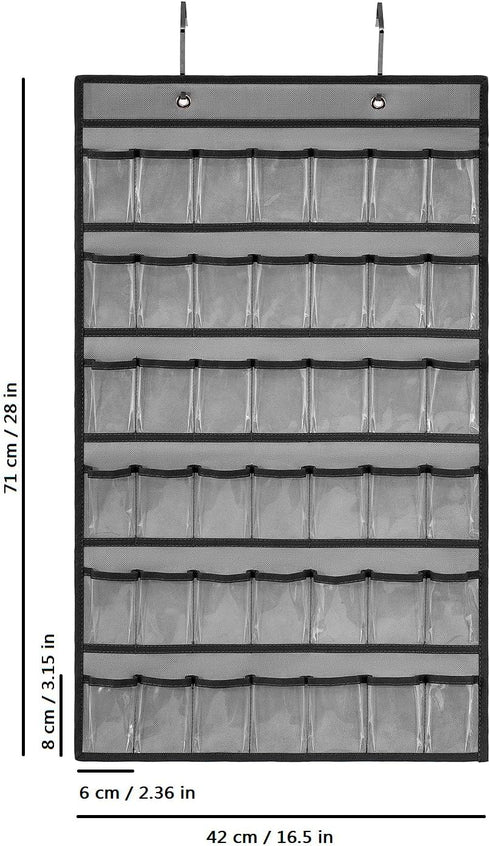 Toy Car Storage Organizer with 42 Clear Pockets for Hanging Matchbox Cars Display Case (One Side-Grey)