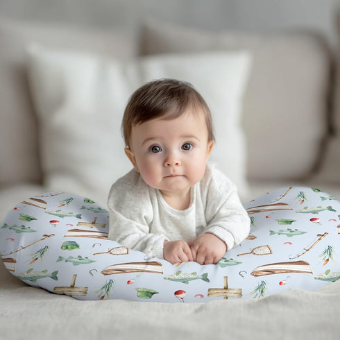 Wicbfdfv Cute Fishing Gears Fishes Blue Nursing Pillow Cover Stretchy and Soft for Baby Girls Boys Ships Reed Gear