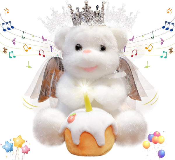 Voice Recorder Singing Angel Teddy Bear with Flapping Wings, LED Candle Light, Plush Interactive Toy for Kids