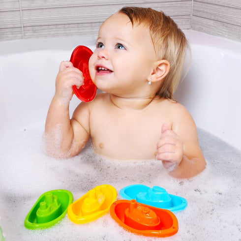 Multi Colored Baby Bath Boats - Fun and Educational Bath Toys for Toddlers, Stackable Bath Toy Set
