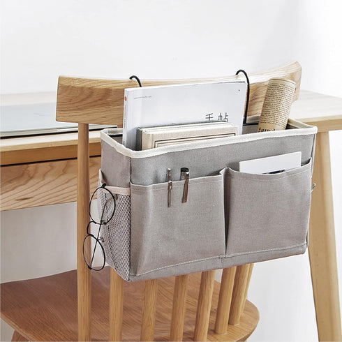 Yosoo Nightstand Hanging Bag, Cotton Linen Storage Pocket with Hook Design for Bunk Bed Dorm Rooms, with Multiple