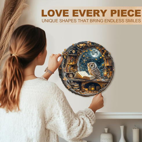 Lovers(200 11.4"x11.4") WOODBESTS Wooden Puzzles for Adults - Moonlit Owl Wooden Jigsaw Puzzle, Unique Animal Wood
