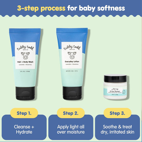 3-Step 2oz 2oz 1oz TUBBY TODD Baby Bath & Skincare Routine - The Regulars Bundle - Baby Shampoo and Body Wash, Everyday