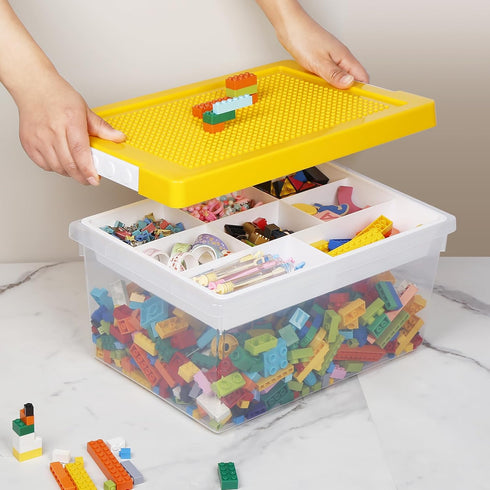 loobuu Plastic Storage Bins with Lids, Stackable Arts Crafts Organizer Box with Removable Tray, Toy Chest for Bricks,
